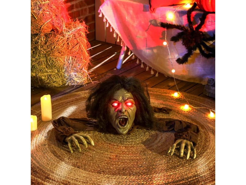  Décoration d'halloween animée, activation sonore, yeux lumineux rouges, à piles, marron, 140 × 60 × 20 cm  - Conforama C