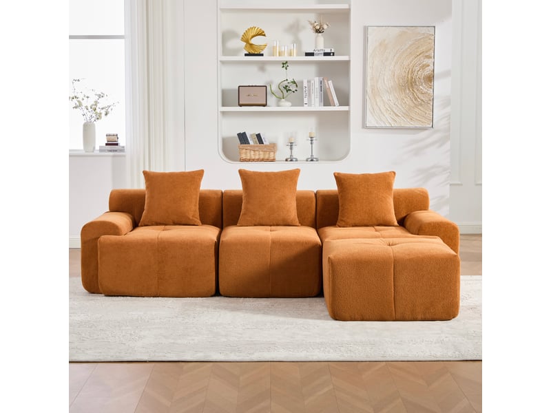 Canapé d'angle, canapé 3 places, orange, livré monté, format compressé, 268 x 102 x 78 cm, design moderne - Conforama C