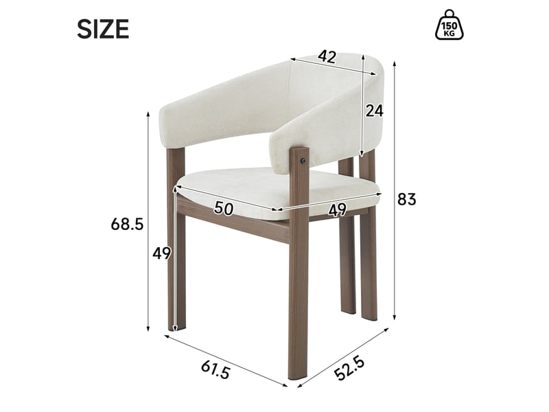  Lot de 6 chaises de salle à manger 61,5x52,5x83 cm, avec accoudoirs, tissu lin, métal, teinte noyer+beige, design moderne  - Conforama C
