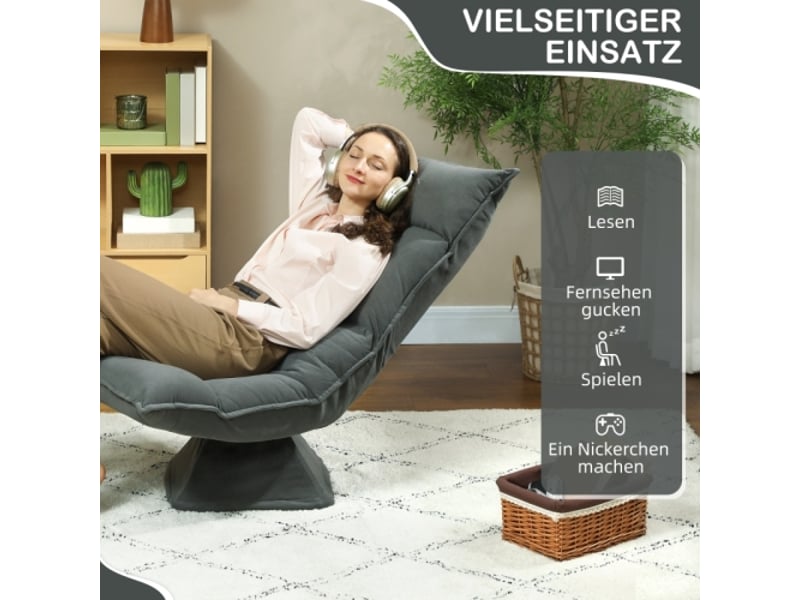  Fauteuil de sol pivotant 360° gris foncé, dossier réglable 5 positions, pliable et rembourré  - Conforama D