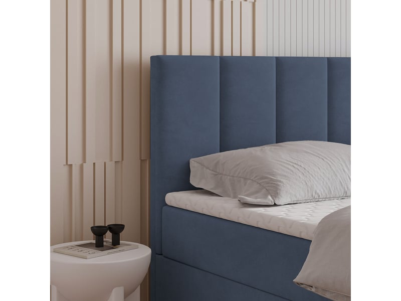  Boxspring meril 200x200 cm, lit complet avec matelas, bleu  - Conforama D