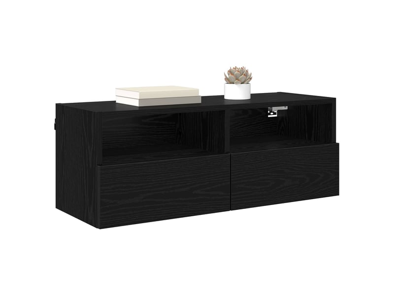 Lot de 2 meuble tv mural, meuble tv suspendu chêne noir bois d'ingénierie shl13002  - Conforama C