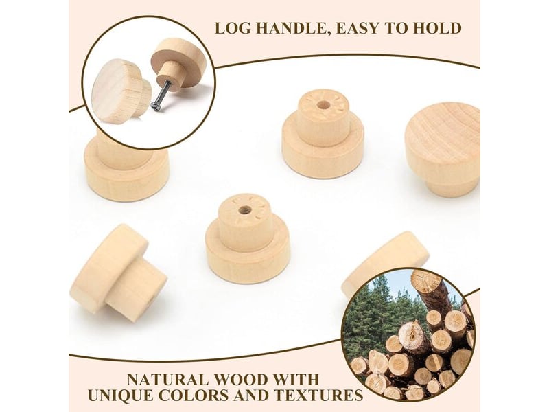  Pack de 10 boutons de porte en bois ronds, poignées pour tiroirs, commodes et meubles avec vis  - Conforama D