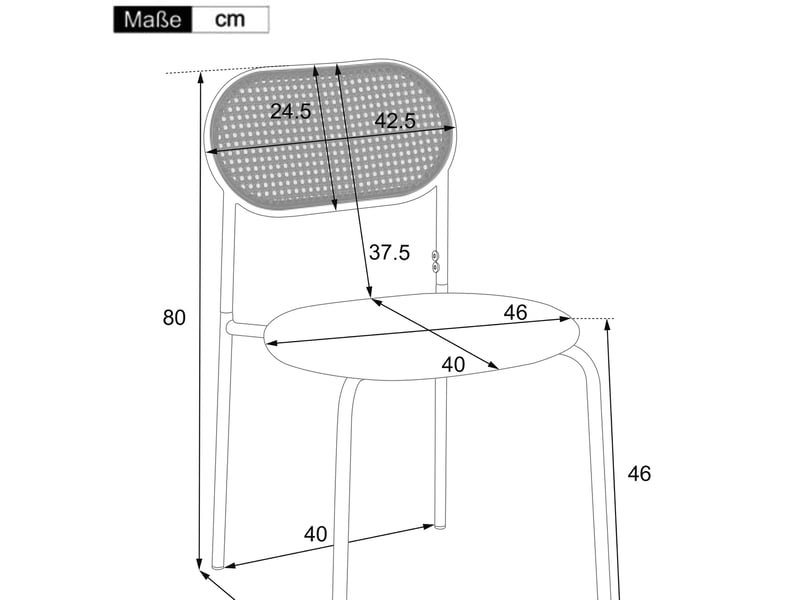 Lot de 6 chaises de salle à manger 46x48x80 cm, assise pu confortable, dossier ovale rotin, pieds métal, marron  - Conforama C