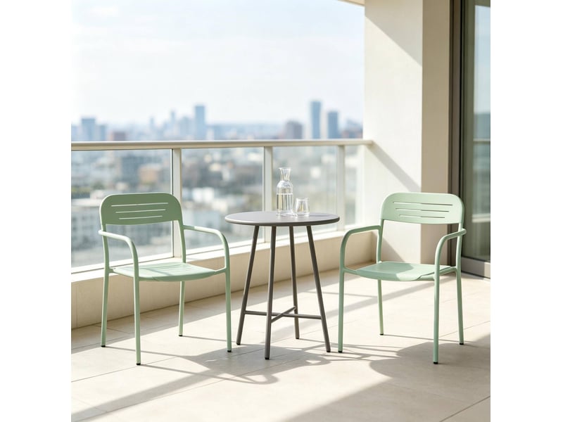  Lot de 2 chaises de jardin empilables en métal vert sauge avec accoudoirs  - Conforama D