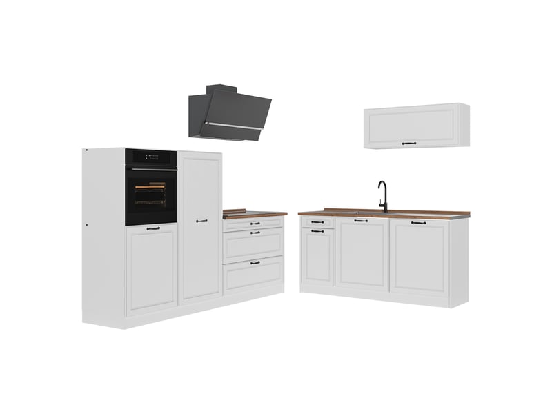  Vicco cuisine, blanc campagneblanc, 220cm plan de travail chêne doré  - Conforama A