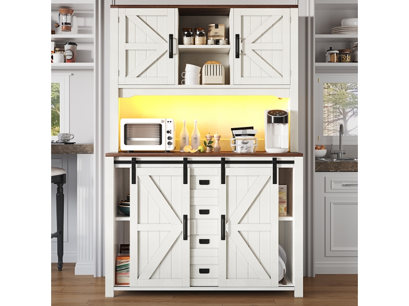  Meuble de cuisine muvano, buffet haut de cuisine blanc à éclairage led, largeur 115 cm  - Conforama B