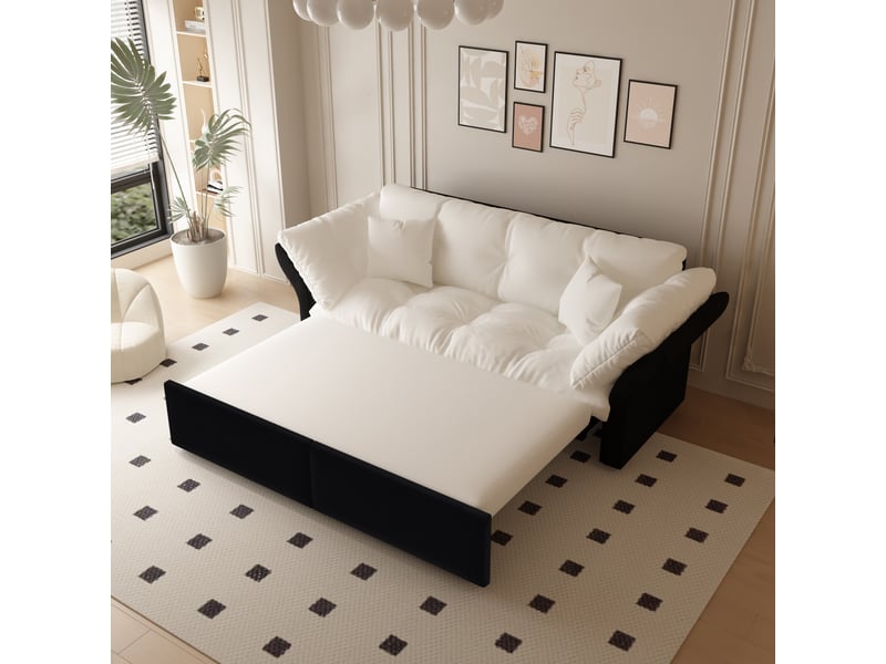  Canapé-lit 3 en 1 190 cm en velours beige avec lit gigogne et 2 coussins pour salon IKSETERA TRADING LTD - Conforama B