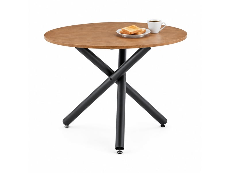  Table à manger ronde en mdf et métal, coloris noyer et noir, 110 x 110 x 76 cm  - Conforama A
