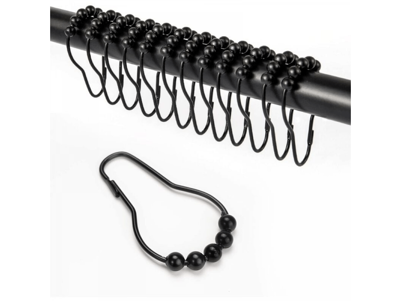  Lot de 12 crochets de rideau de douche coulissants en acier inoxydable pour tringle à rideau de douche de salle de bain (noir  - Conforama A