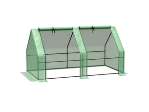 Mini serre de jardin mini serre tunnel 180l x 90l x 90h cm toit pointu acier pe haute densité 140 gm² anti-uv 2 fenêtres avec zip enroulables vert
