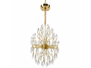 Lustre en cristal feuilles dorées b – éclairage 3 couleurs