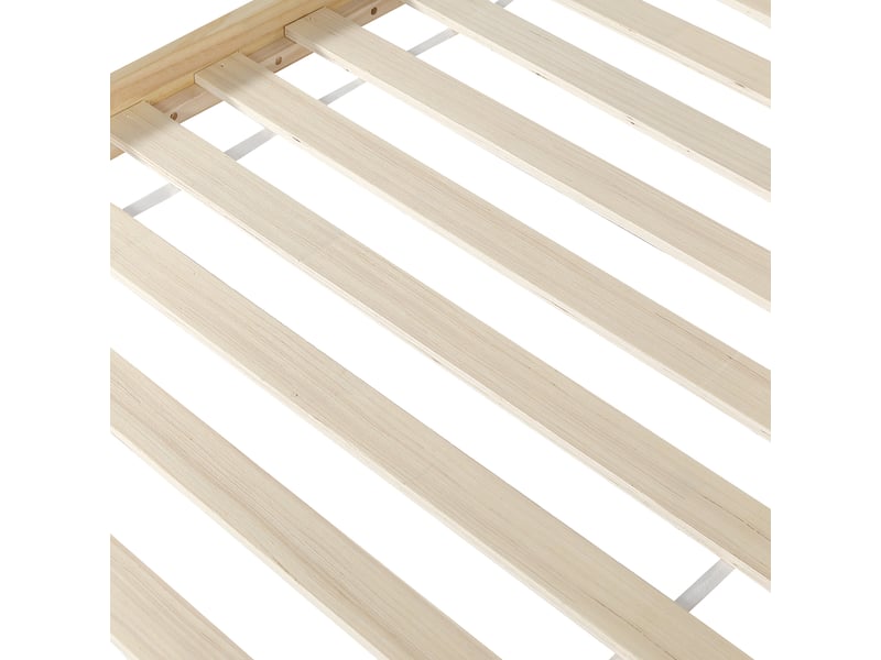  Lit enfant 90×200 cm, tête de lit rembourrée pu, cadre en bois massif, lit simple, sans matelas, naturelle et beige  - Conforama W