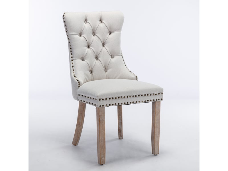  Lot de 2 chaises de salle à manger beiges, pieds en bois massif W3223P403720 - Conforama B