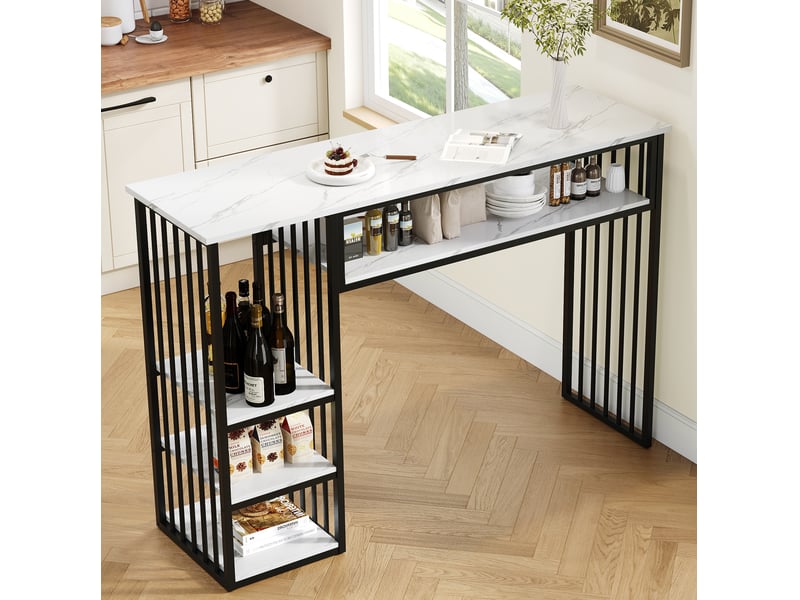  Table de salle à manger avec 3 étagères, effet marbre, en mdf et métal, pour cuisine et espace repas, 140 × 40 × 105 cm  - Conforama B
