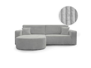 Canapé d'angle réversible convertible LOUNGITUDE KIARA 4 places Velours côtelé Gris clair