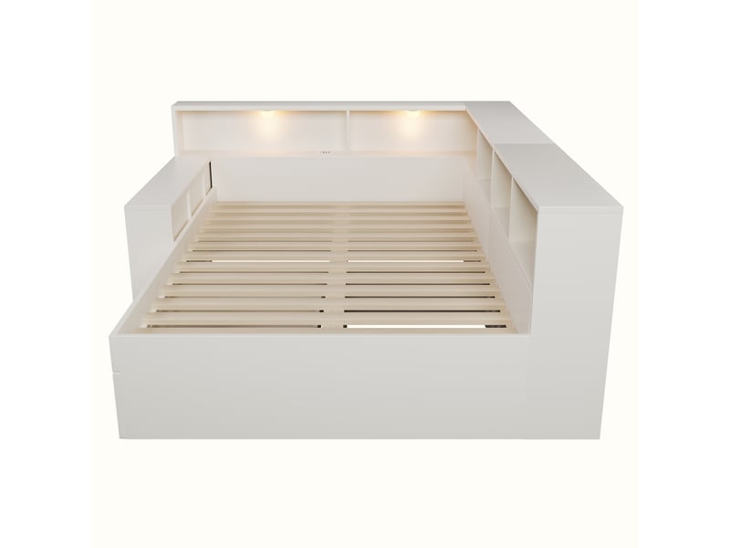  Canapé-lit 140 x 200 cm, avec lampe de lecture, équipé d'un port de recharge usb type-c et d'un tiroir, blanc  - Conforama E