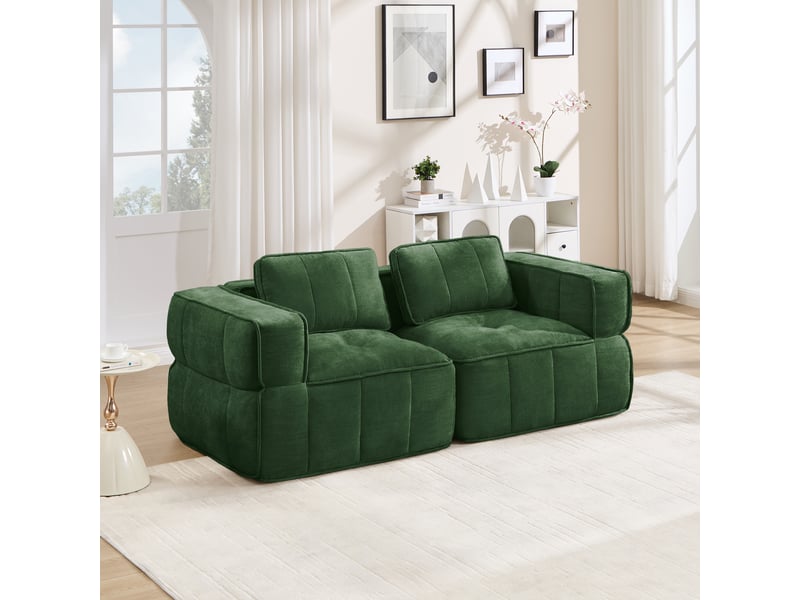 Canapé modulable droit 2 places en polyester vert, 198 x 93 x 67 cm, sans montage, mousse haute densité 32d, assise profonde, livré compressé Luxe haut de gamme - Conforama B