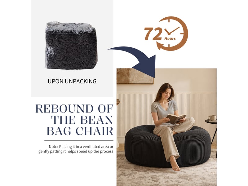  Fauteuil poire rond modenvie 6ft pour adultes et adolescents, velours côtelé noir, mousse à mémoire de forme en cubes, 143 x 143 x 55 cm  - Conforama E