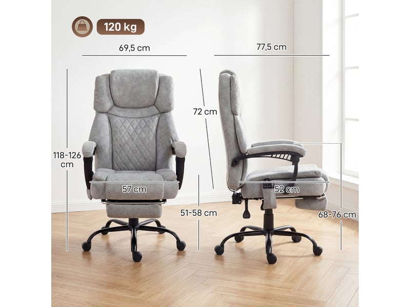  Fauteuil de bureau massant à dossier haut avec fonction vibration et chauffage, dossier réglable, repose-pieds, télécommande, gris  - Conforama E