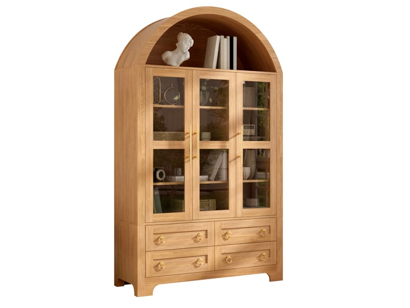 Vaisselier de rangement 110 x 40 x 185 cm – naturel – 3 portes vitrées, 4 tiroirs et niche arche - Conforama A