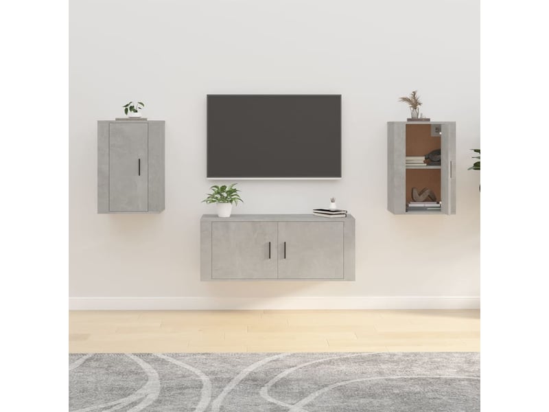  Lot de 2 meuble tv mural, meuble tv suspendu gris béton 40x34,5x60 cm  - Conforama B