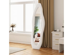 Miroir sur pied 160x50 cm blanc,miroir décoratif ,ondulé irrégulier,grand miroir mural avec cadre en flanelle