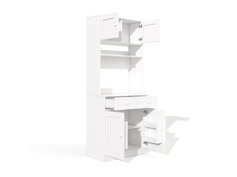 Armoire de cuisine 180 cm blanche, meuble de cuisine avec led et armoire avec grand tiroir, multiprise intégrée - Conforama A