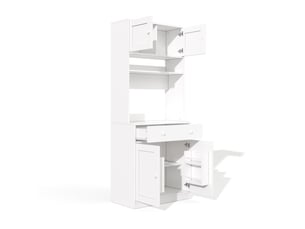 Armoire de cuisine 180 cm blanche, meuble de cuisine avec led et armoire avec grand tiroir, multiprise intégrée
