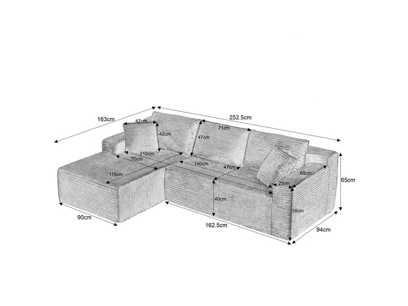  Canapé modulable en l gris foncé 4 places avec mousse à mémoire de forme  - Conforama C