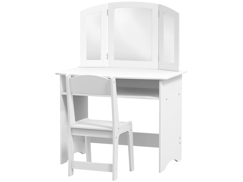  Ensemble coiffeuse pour enfants avec miroir triple amovible et chaise en bois blanc  - Conforama B