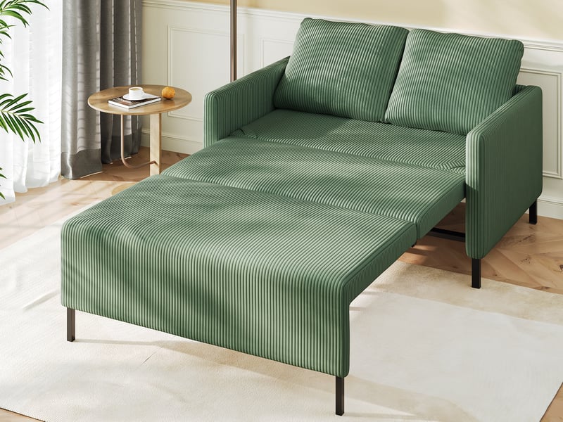 Canapé convertible 2 places en velours côtelé,canapé-lit moderne avec accoudoir,cadre en bois massif,l 120-180cm,vert 120x78x87cm - Conforama B