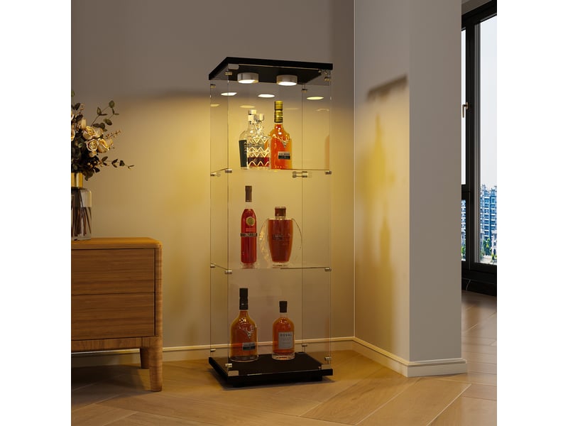  Vitrine d'exposition - 42x36x125cm -  cabinet 3 niveaux avec led, armoire meuble de collection simple porte - noir  - Conforama D
