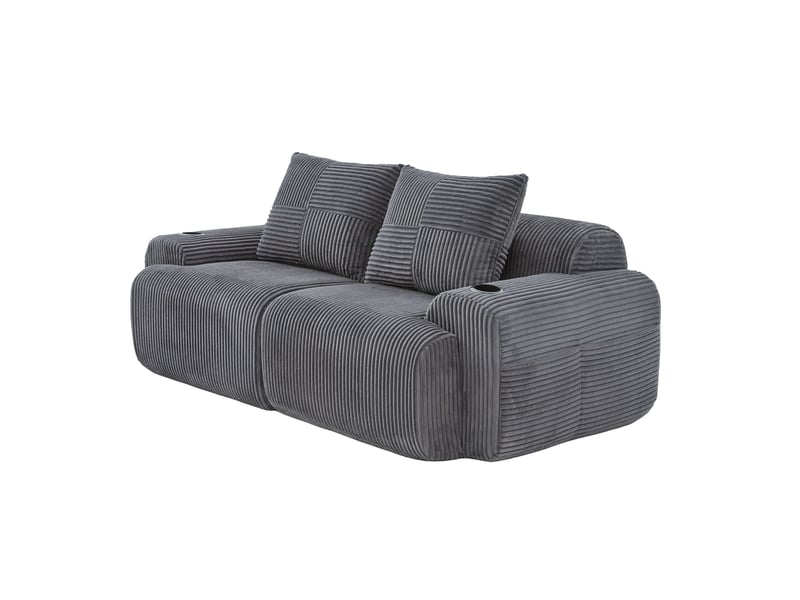 Canapé modulaire 2 places en velours côtelé gris foncé avec porte-gobelet et poche latérale - Conforama A