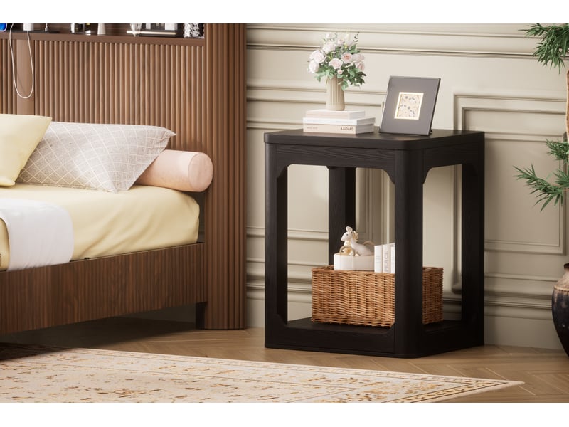  Lot de 2 tables d’appoint à 2 niveaux avec rangement pour salon et chambre - lpospi - structure stable en mdf noir  - Conforama E