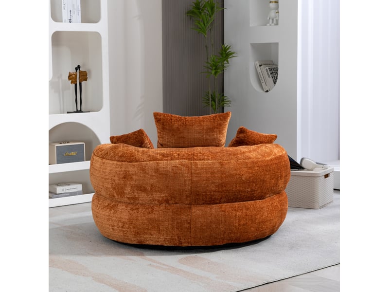 Fauteuil 108x108x52 cm, confort et doux, avec accoudoirs, dossier haut et assise large, chenille orange, style moderne  - Conforama D