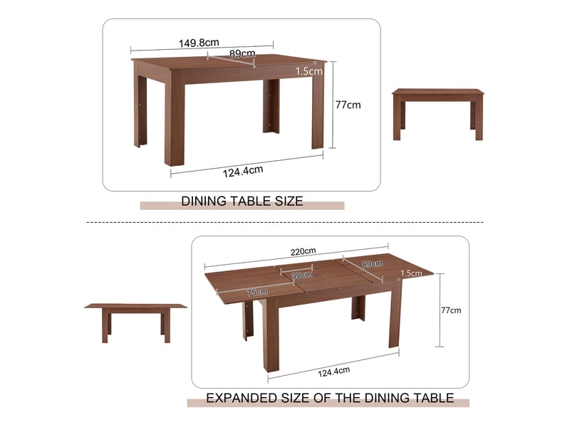  Table à manger rectangulaire extensible 220 cm, 2 abattants, noyer en mdf  - Conforama C