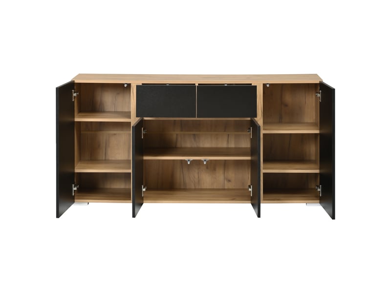  Buffet bas 140x35x70 cm noir avec 2 tiroirs, 4 portes, led Fay Lum - Conforama D