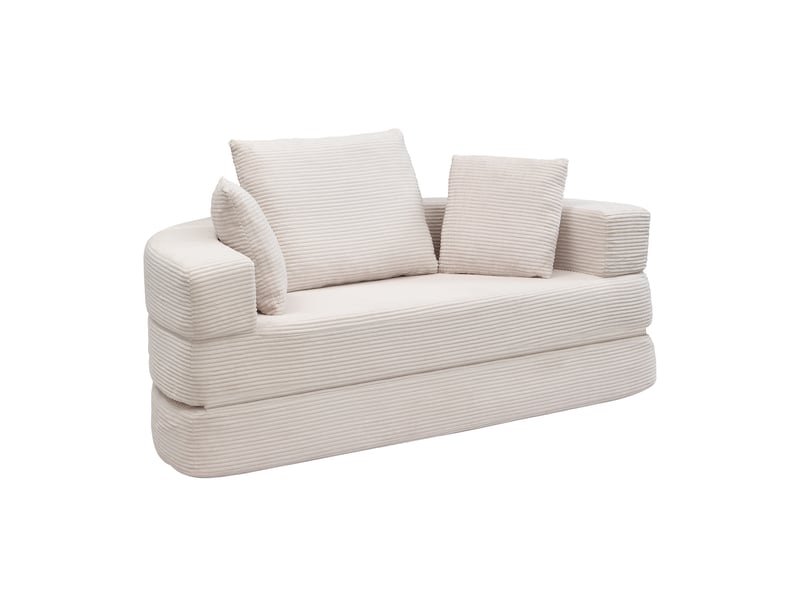 Canapé-lit pliable corda, beige, modulable, ovale 173x176 cm, coussins, tissu velours côtelé, multifonctionnel - Conforama B