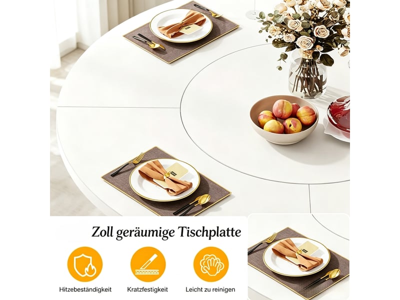 Table de salle à manger pour 4 à 6 personnes avec plateau rond et piètement géométrique en mdf et acier, 120×120 cm - Conforama E