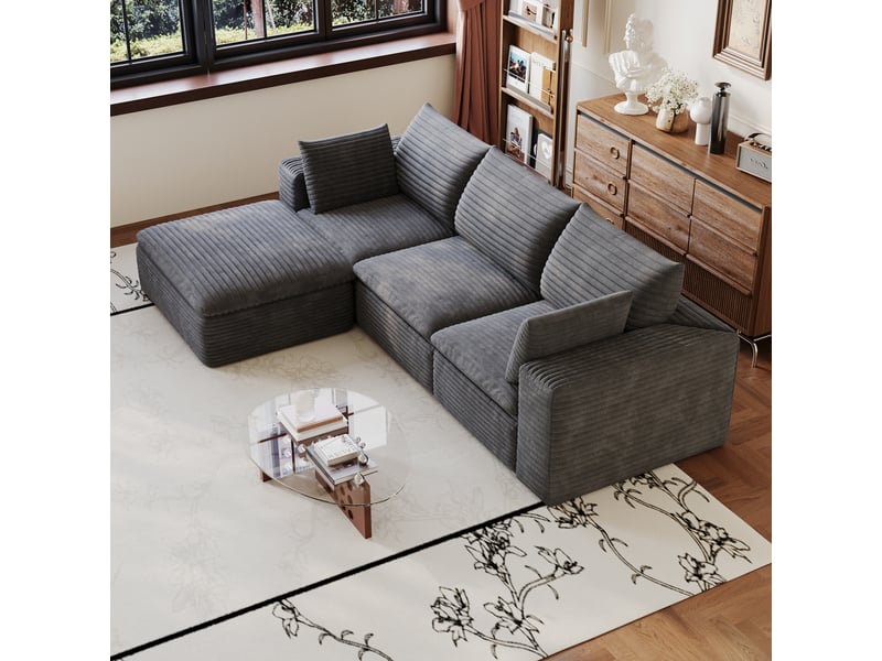 Canapé nuage en velours côtelé 4 places gris foncé 260 cm modulaire sans cadre en bois - Conforama W
