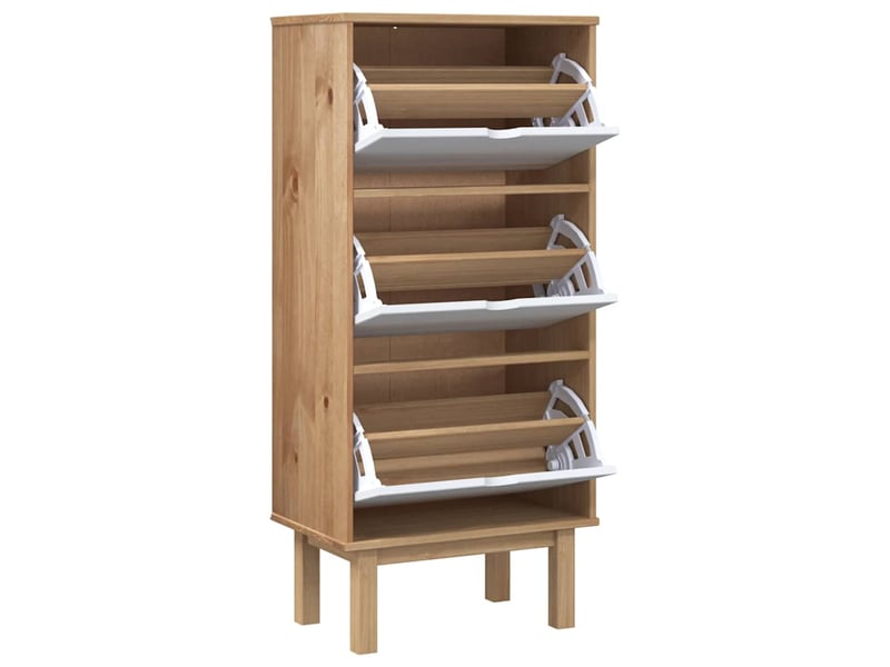  Meuble à chaussure, armoire à chaussures otta et 3 tiroirs marron et blanc bois pin  - Conforama C