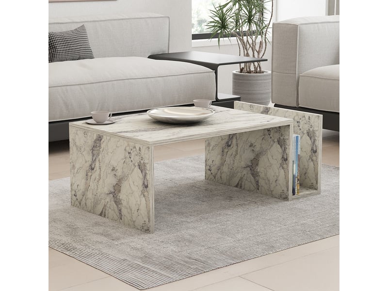  Table basse rectangulaire couleur marbre avec rangement intégré  - Conforama B