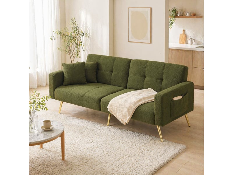  Canapé convertible modenvie 2 places 175 x 64 x 72 cm dossier réglable tissu bouclette vert ancien  - Conforama D