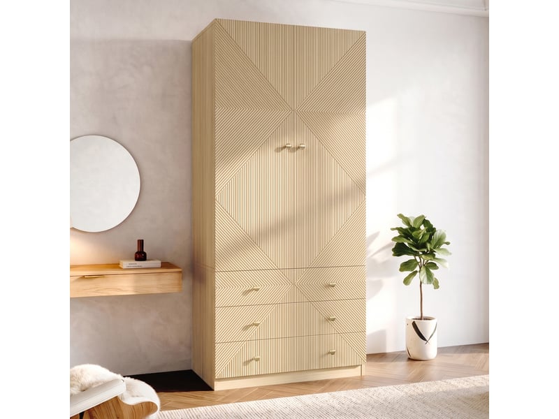  Armoire penderie 90 x 50 x 200 cm - 2 portes - 1 barre de penderie - 6 tiroirs - mdf - meuble de chambre moderne - effet chêne  - Conforama C