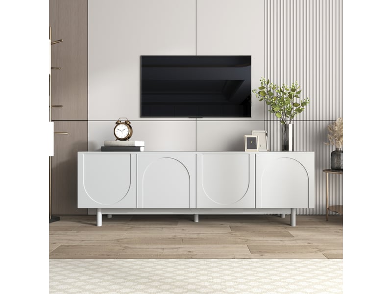  Meuble tv 175 x 38 x 56 cm blanc, étagères réglables, grand rangement, design moderne et élégant  - Conforama C