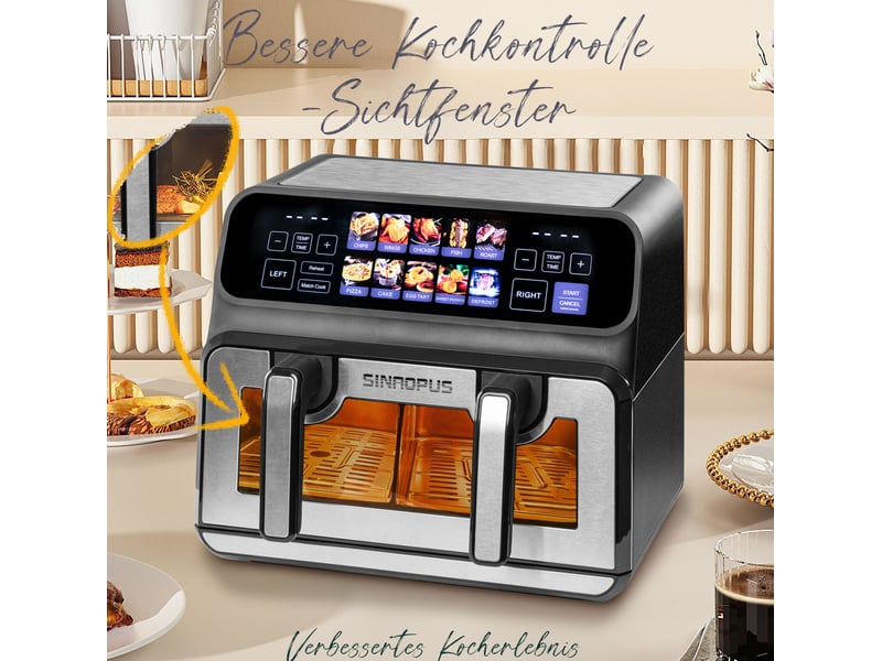  Friteuse à air 9 l 35x26x32 cm double compartiment 2200 w noir  - Conforama C