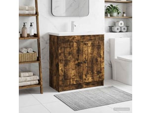 Armoire sous évier de salle de bain, meuble de rangement chêne fumé shl5515