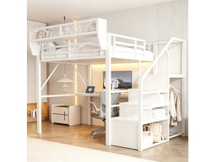 Lit mezzanine 140x200 cm <strong>OKWISH</strong> <strong></strong> coloris blanc
