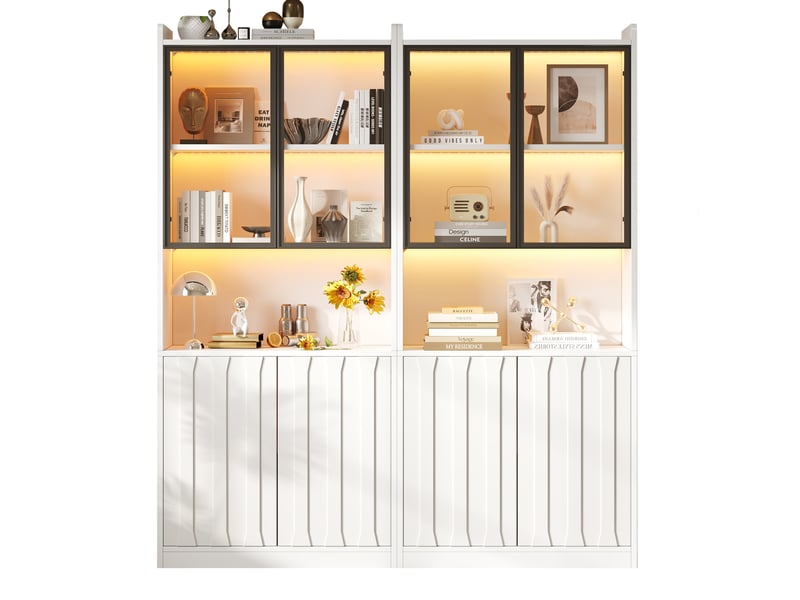  Vitrine led 2 pièces 160x35x200 cm portes vitrées panneau de particules blanc  - Conforama A